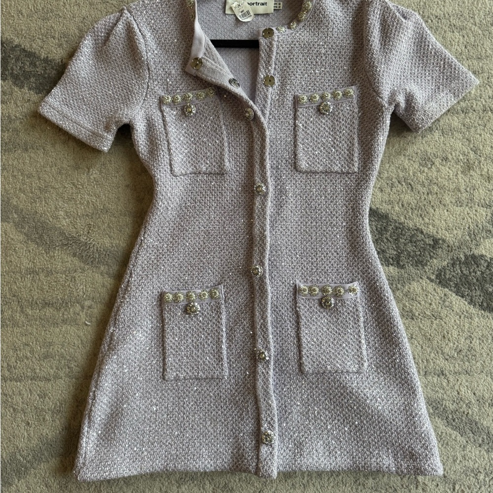 Self Portrait Lavender Knit Sequin Mini Dress